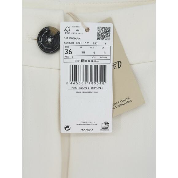 Mango Flowy Palazzo Pants Cream Ecru Ivory High Waist Wide Leg Trousers Size 4 - Picture 7 of 11